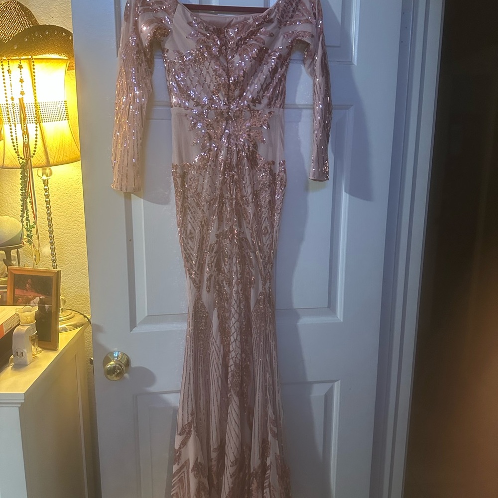 Blush Sequin Long Sleeve Dress - Picture 2 of 3